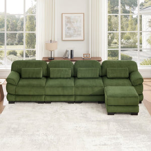 English Elm Cloud Couch Modular Sectional Corduroy Sofa with Deep Memory Foam Seats for Living Rooms Green W714S01996