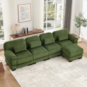 English Elm Cloud Couch Modular Sectional Corduroy Sofa with Deep Memory Foam Seats for Living Rooms Green W714S01996