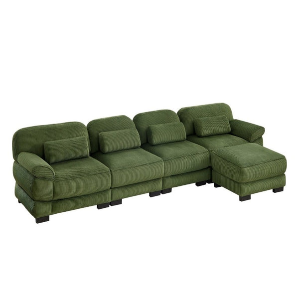English Elm Cloud Couch Modular Sectional Corduroy Sofa with Deep Memory Foam Seats for Living Rooms Green W714S01996