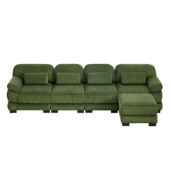 English Elm Cloud Couch Modular Sectional Corduroy Sofa with Deep Memory Foam Seats for Living Rooms Green W714S01996