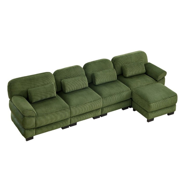 English Elm Cloud Couch Modular Sectional Corduroy Sofa with Deep Memory Foam Seats for Living Rooms Green W714S01996