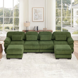 English Elm Cloud Modular U-Shaped Sectional with Ottomans Corduroy Upholstery for Living Room Green W714S01997