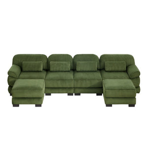 English Elm Cloud Modular U-Shaped Sectional with Ottomans Corduroy Upholstery for Living Room Green W714S01997
