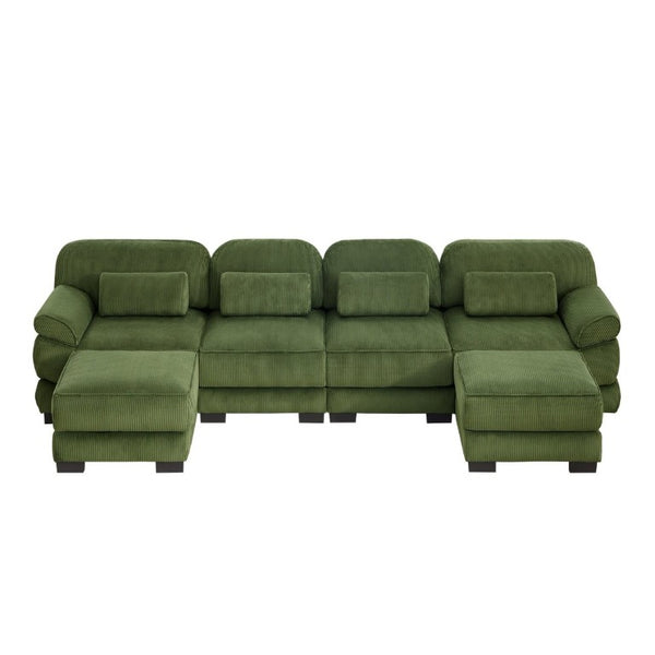 English Elm Cloud Modular U-Shaped Sectional with Ottomans Corduroy Upholstery for Living Room Green W714S01997