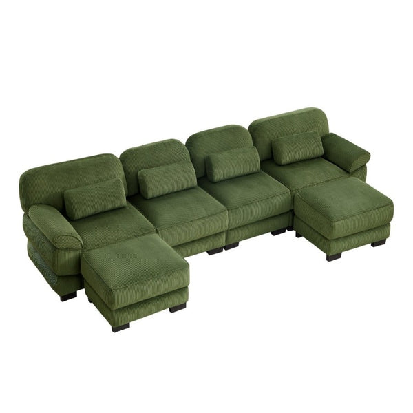English Elm Cloud Modular U-Shaped Sectional with Ottomans Corduroy Upholstery for Living Room Green W714S01997