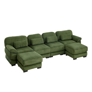 English Elm Cloud Modular U-Shaped Sectional with Ottomans Corduroy Upholstery for Living Room Green W714S01997