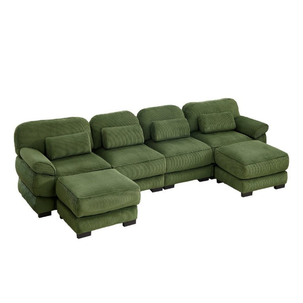 English Elm Cloud Modular U-Shaped Sectional with Ottomans Corduroy Upholstery for Living Room Green W714S01997