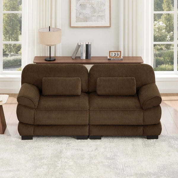 English Elm Cloud Couch Modular Corduroy Loveseat with Memory Foam Cushions for Modern Living Rooms Brown W714S01998