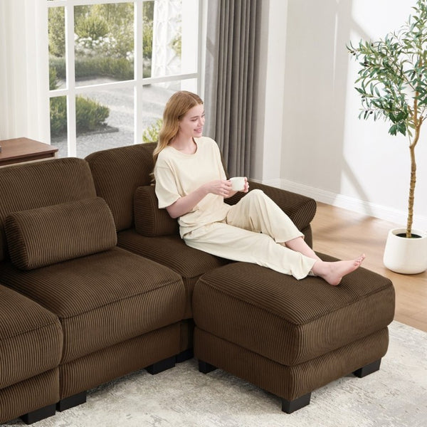 English Elm Cloud Couch Modular Corduroy Loveseat with Memory Foam Cushions for Modern Living Rooms Brown W714S01998