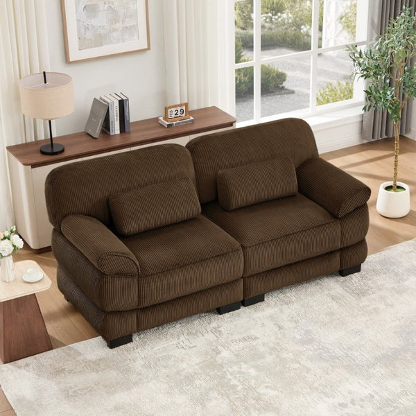 English Elm Cloud Couch Modular Corduroy Loveseat with Memory Foam Cushions for Modern Living Rooms Brown W714S01998