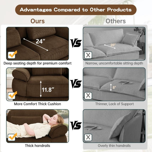 English Elm Cloud Couch Modular Corduroy Loveseat with Memory Foam Cushions for Modern Living Rooms Brown W714S01998