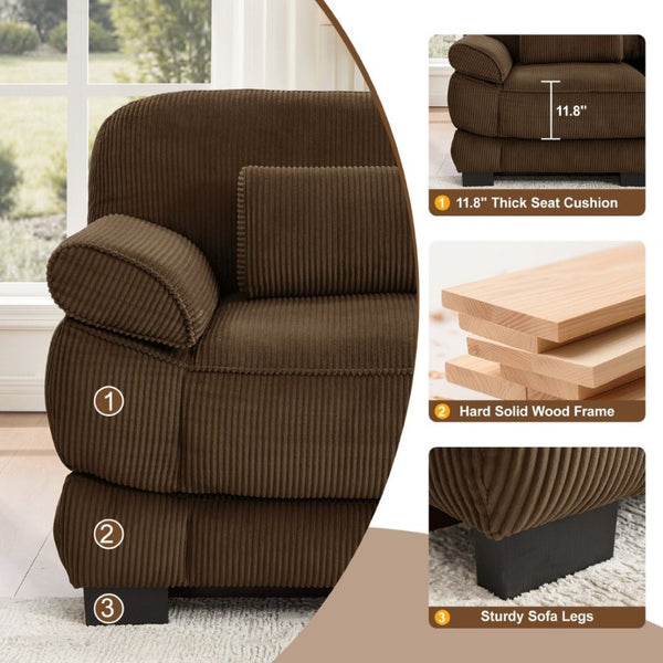 English Elm Cloud Couch Modular Corduroy Loveseat with Memory Foam Cushions for Modern Living Rooms Brown W714S01998