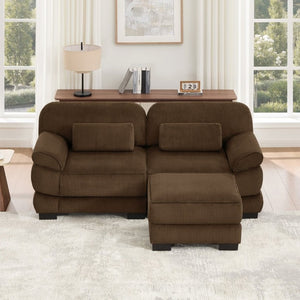 English Elm Cloud Couch Modular L-Shaped Sectional with Ottoman Corduroy Memory Foam Seating Brown W714S01999