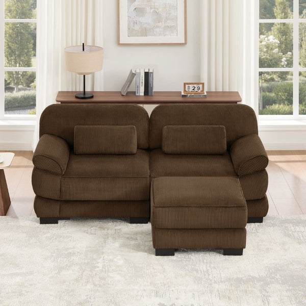 English Elm Cloud Couch Modular L-Shaped Sectional with Ottoman Corduroy Memory Foam Seating Brown W714S01999