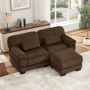 English Elm Cloud Couch Modular L-Shaped Sectional with Ottoman Corduroy Memory Foam Seating Brown W714S01999