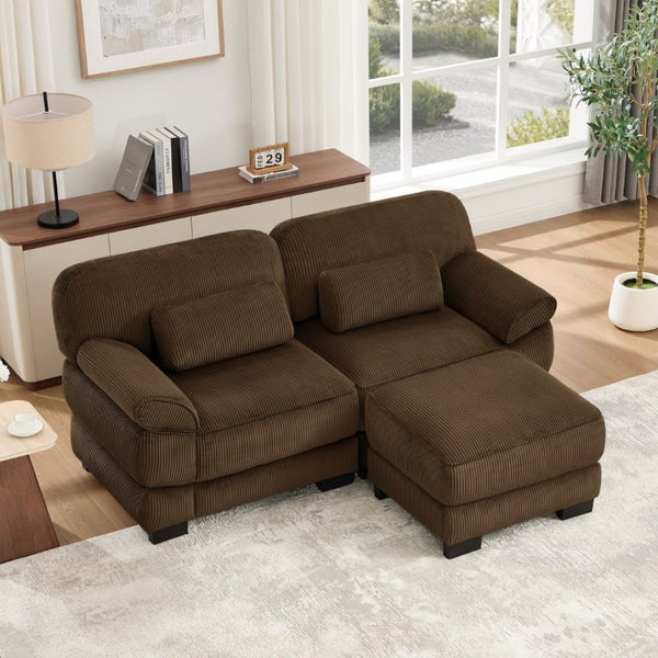English Elm Cloud Couch Modular L-Shaped Sectional with Ottoman Corduroy Memory Foam Seating Brown W714S01999