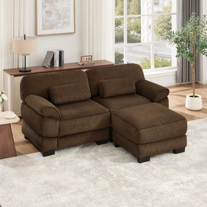 English Elm Cloud Couch Modular L-Shaped Sectional with Ottoman Corduroy Memory Foam Seating Brown W714S01999