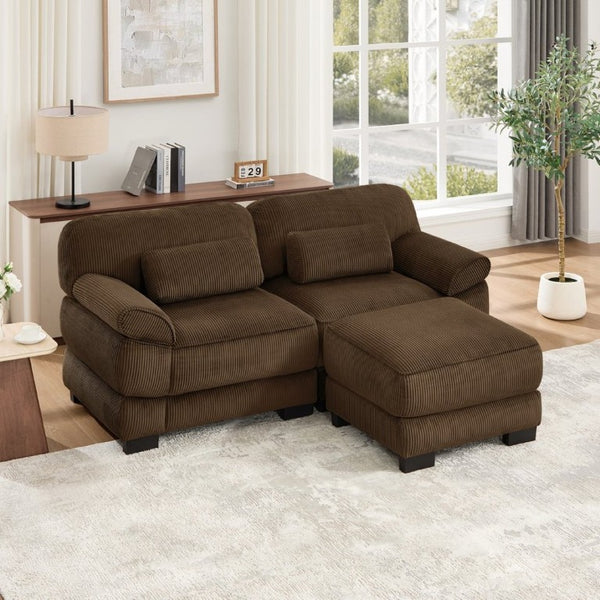 English Elm Cloud Couch Modular L-Shaped Sectional with Ottoman Corduroy Memory Foam Seating Brown W714S01999