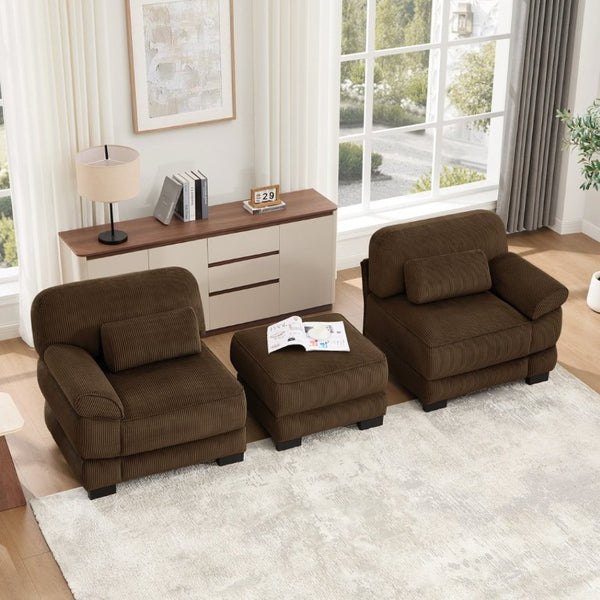 English Elm Cloud Couch Modular L-Shaped Sectional with Ottoman Corduroy Memory Foam Seating Brown W714S01999