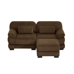 English Elm Cloud Couch Modular L-Shaped Sectional with Ottoman Corduroy Memory Foam Seating Brown W714S01999
