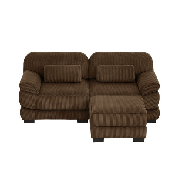 English Elm Cloud Couch Modular L-Shaped Sectional with Ottoman Corduroy Memory Foam Seating Brown W714S01999