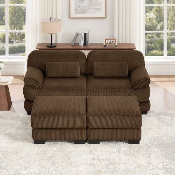 English Elm Cloud Couch Modular U-Shaped Sectional with Memory Foam Corduroy Upholstery for Living Room Brown W714S02000