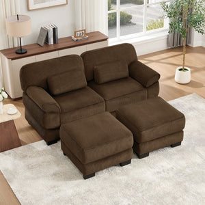 English Elm Cloud Couch Modular U-Shaped Sectional with Memory Foam Corduroy Upholstery for Living Room Brown W714S02000