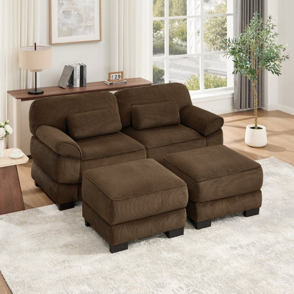 English Elm Cloud Couch Modular U-Shaped Sectional with Memory Foam Corduroy Upholstery for Living Room Brown W714S02000
