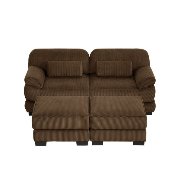 English Elm Cloud Couch Modular U-Shaped Sectional with Memory Foam Corduroy Upholstery for Living Room Brown W714S02000