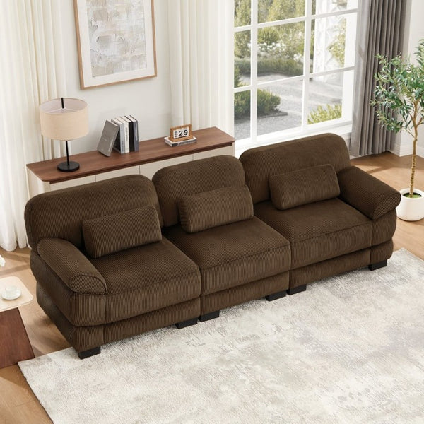 English Elm Cloud Couch Modular Sectional with Corduroy Cushions for a Cozy Living Room Lounge Brown W714S02001