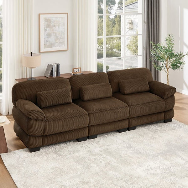 English Elm Cloud Couch Modular Sectional with Corduroy Cushions for a Cozy Living Room Lounge Brown W714S02001