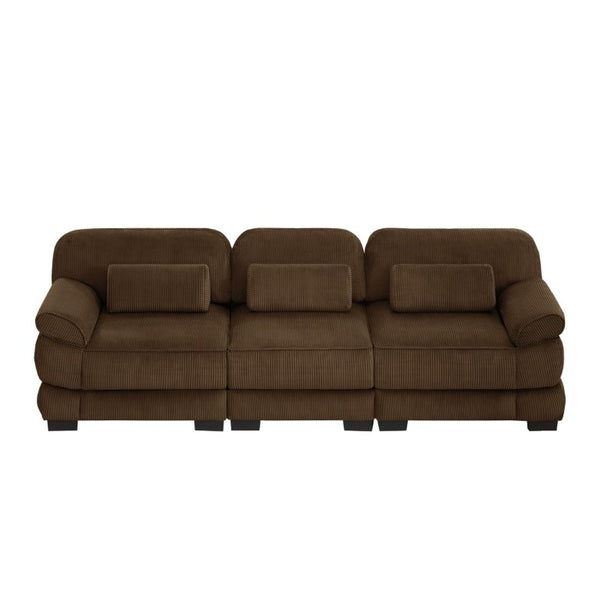 English Elm Cloud Couch Modular Sectional with Corduroy Cushions for a Cozy Living Room Lounge Brown W714S02001