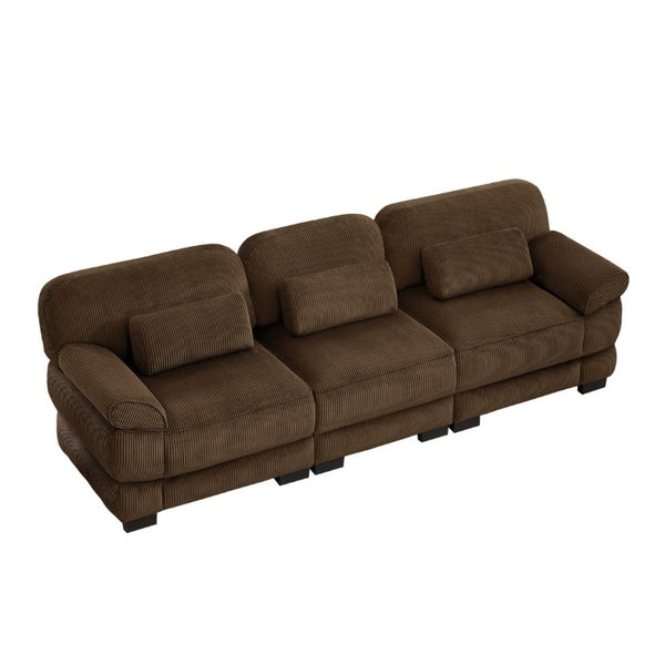 English Elm Cloud Couch Modular Sectional with Corduroy Cushions for a Cozy Living Room Lounge Brown W714S02001