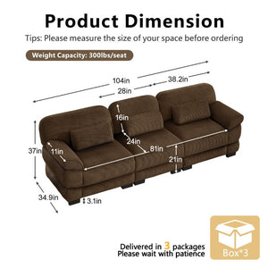 English Elm Cloud Couch Modular Sectional with Corduroy Cushions for a Cozy Living Room Lounge Brown W714S02001