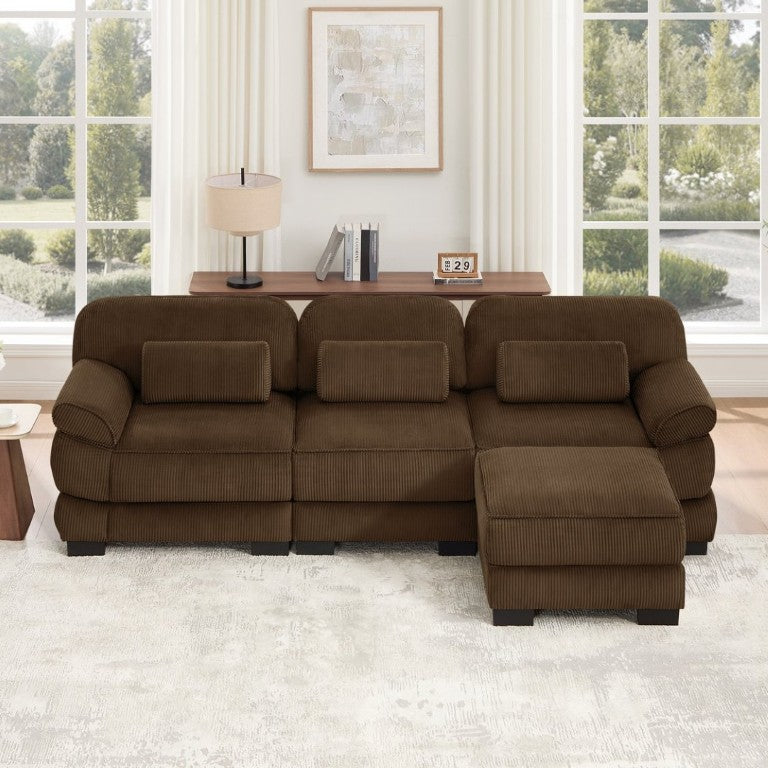 English Elm Cloud Modular L-Shaped Sectional Sofa with Deep Corduroy Cushions for Living Rooms Brown W714S02002