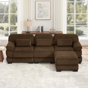 English Elm Cloud Modular L-Shaped Sectional Sofa with Deep Corduroy Cushions for Living Rooms Brown W714S02002