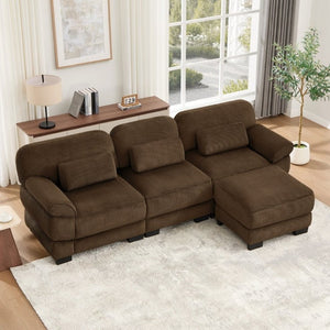 English Elm Cloud Modular L-Shaped Sectional Sofa with Deep Corduroy Cushions for Living Rooms Brown W714S02002