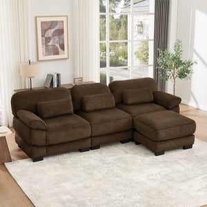 English Elm Cloud Modular L-Shaped Sectional Sofa with Deep Corduroy Cushions for Living Rooms Brown W714S02002