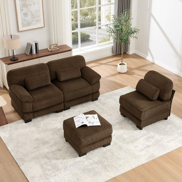 English Elm Cloud Modular L-Shaped Sectional Sofa with Deep Corduroy Cushions for Living Rooms Brown W714S02002