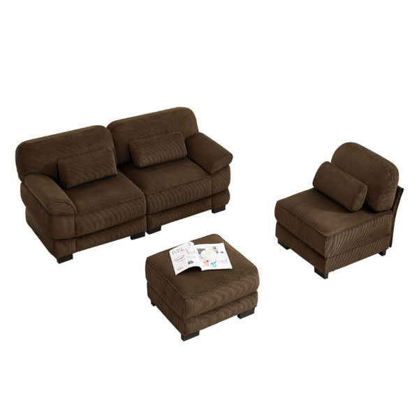 English Elm Cloud Modular L-Shaped Sectional Sofa with Deep Corduroy Cushions for Living Rooms Brown W714S02002