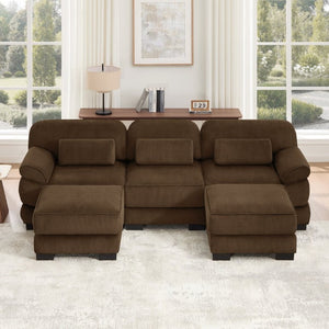 English Elm Cloud Modular U-Shaped Sectional Sofa with Corduroy Upholstery and Memory Foam Cushions Brown W714S02003