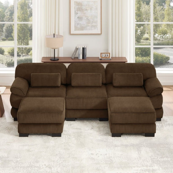 English Elm Cloud Modular U-Shaped Sectional Sofa with Corduroy Upholstery and Memory Foam Cushions Brown W714S02003