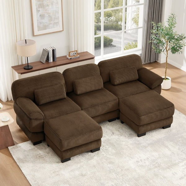 English Elm Cloud Modular U-Shaped Sectional Sofa with Corduroy Upholstery and Memory Foam Cushions Brown W714S02003