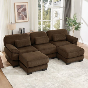English Elm Cloud Modular U-Shaped Sectional Sofa with Corduroy Upholstery and Memory Foam Cushions Brown W714S02003