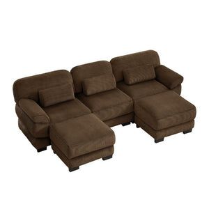 English Elm Cloud Modular U-Shaped Sectional Sofa with Corduroy Upholstery and Memory Foam Cushions Brown W714S02003