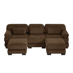 English Elm Cloud Modular U-Shaped Sectional Sofa with Corduroy Upholstery and Memory Foam Cushions Brown W714S02003