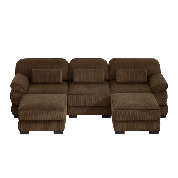 English Elm Cloud Modular U-Shaped Sectional Sofa with Corduroy Upholstery and Memory Foam Cushions Brown W714S02003