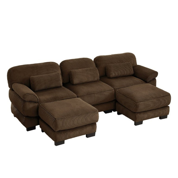 English Elm Cloud Modular U-Shaped Sectional Sofa with Corduroy Upholstery and Memory Foam Cushions Brown W714S02003