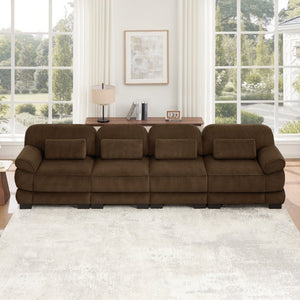 English Elm Cloud Modular Four Seat Sectional Sofa with Corduroy Cushions for Living Room Brown W714S02005