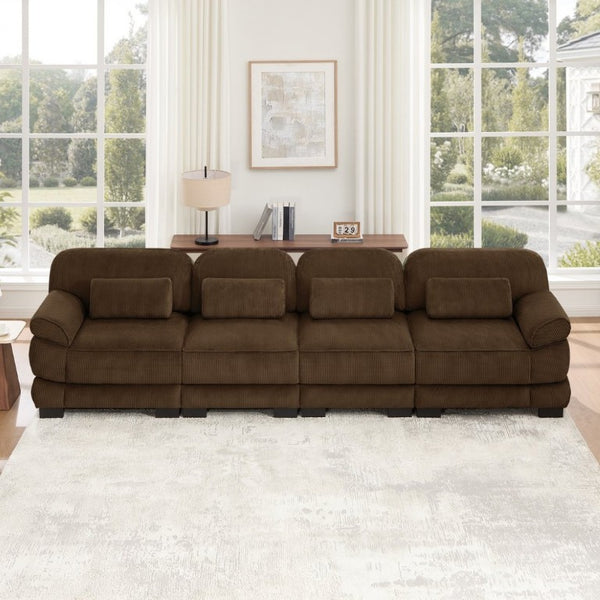 English Elm Cloud Modular Four Seat Sectional Sofa with Corduroy Cushions for Living Room Brown W714S02005